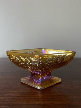 Indiana Glass • Amber Carnival Glass • Small Pedestal Bowl